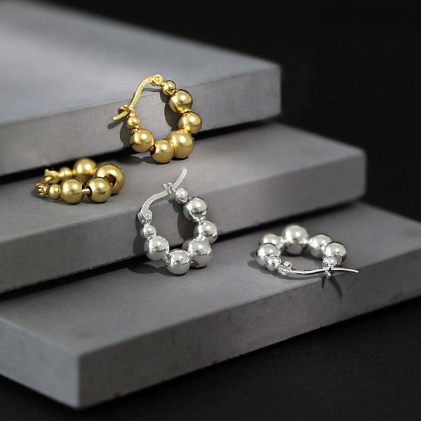 Glossy Balls Silver Anti Tarnish Hoop Bali Earrings Pair Women Bulk Secondary image