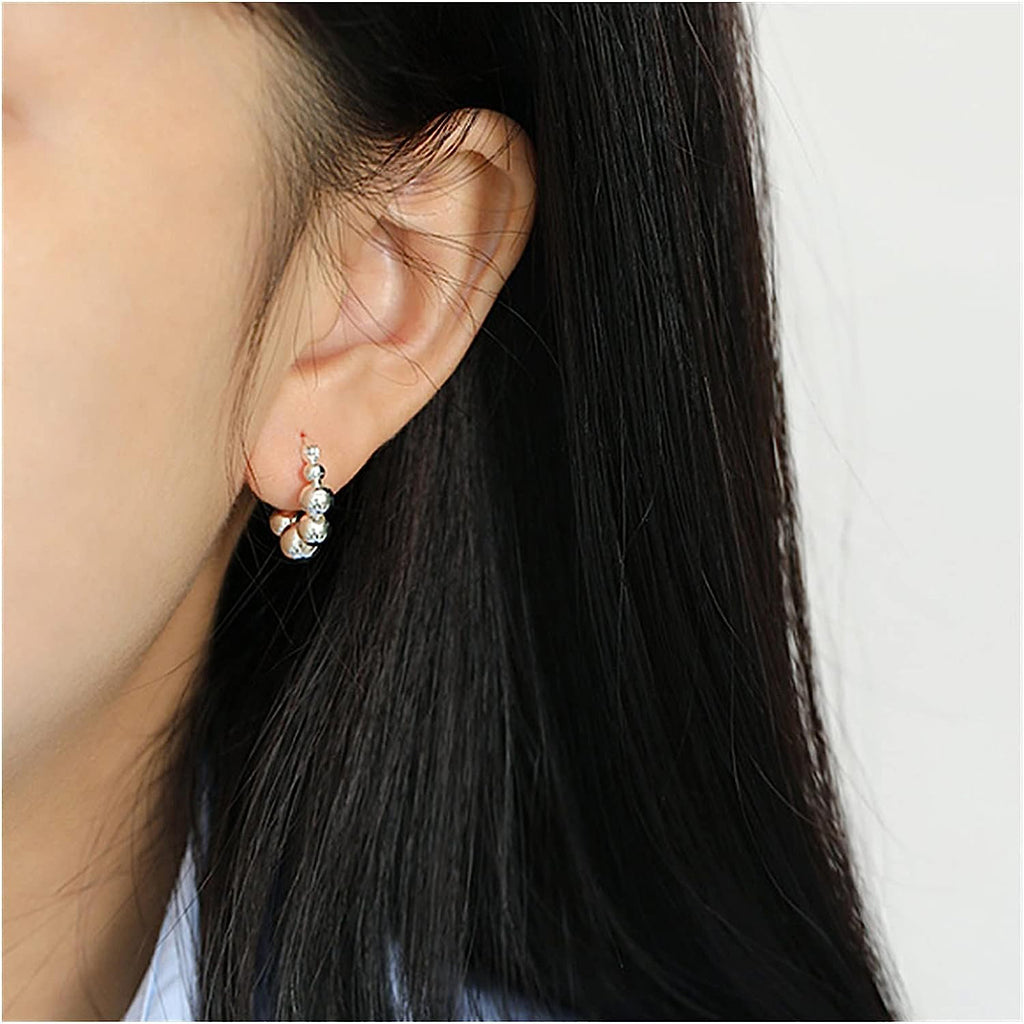 Glossy Balls Silver Anti Tarnish Hoop Bali Earrings Pair Women Bulk