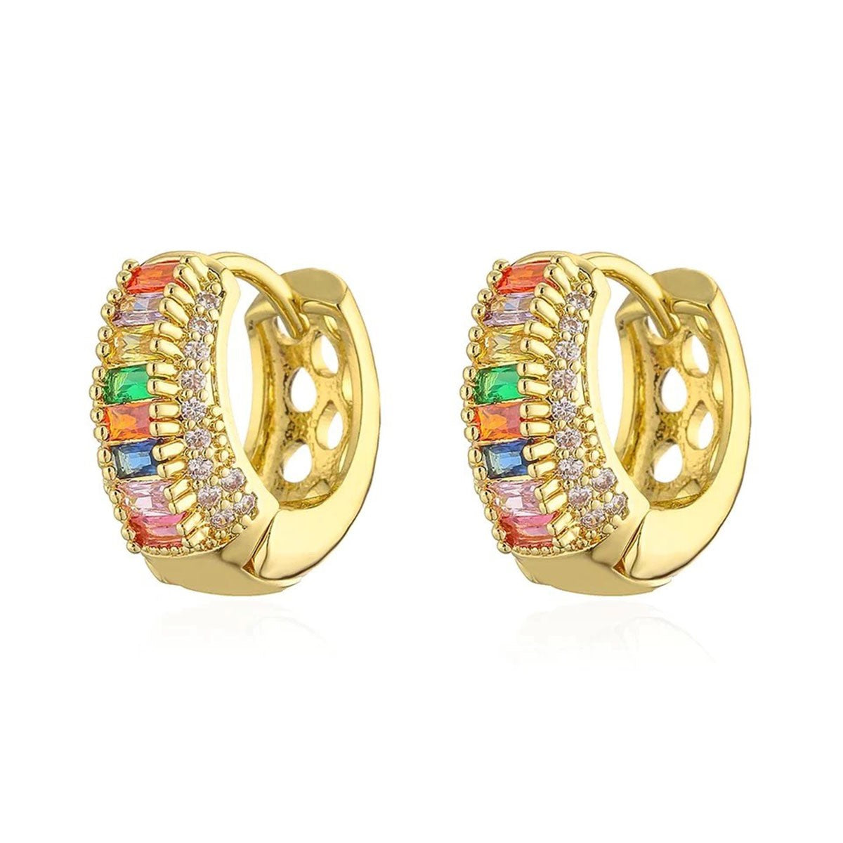 Copper Rainbow Multi Color Baguette Cubic Zirconia Earring Hoop Bulk Secondary image