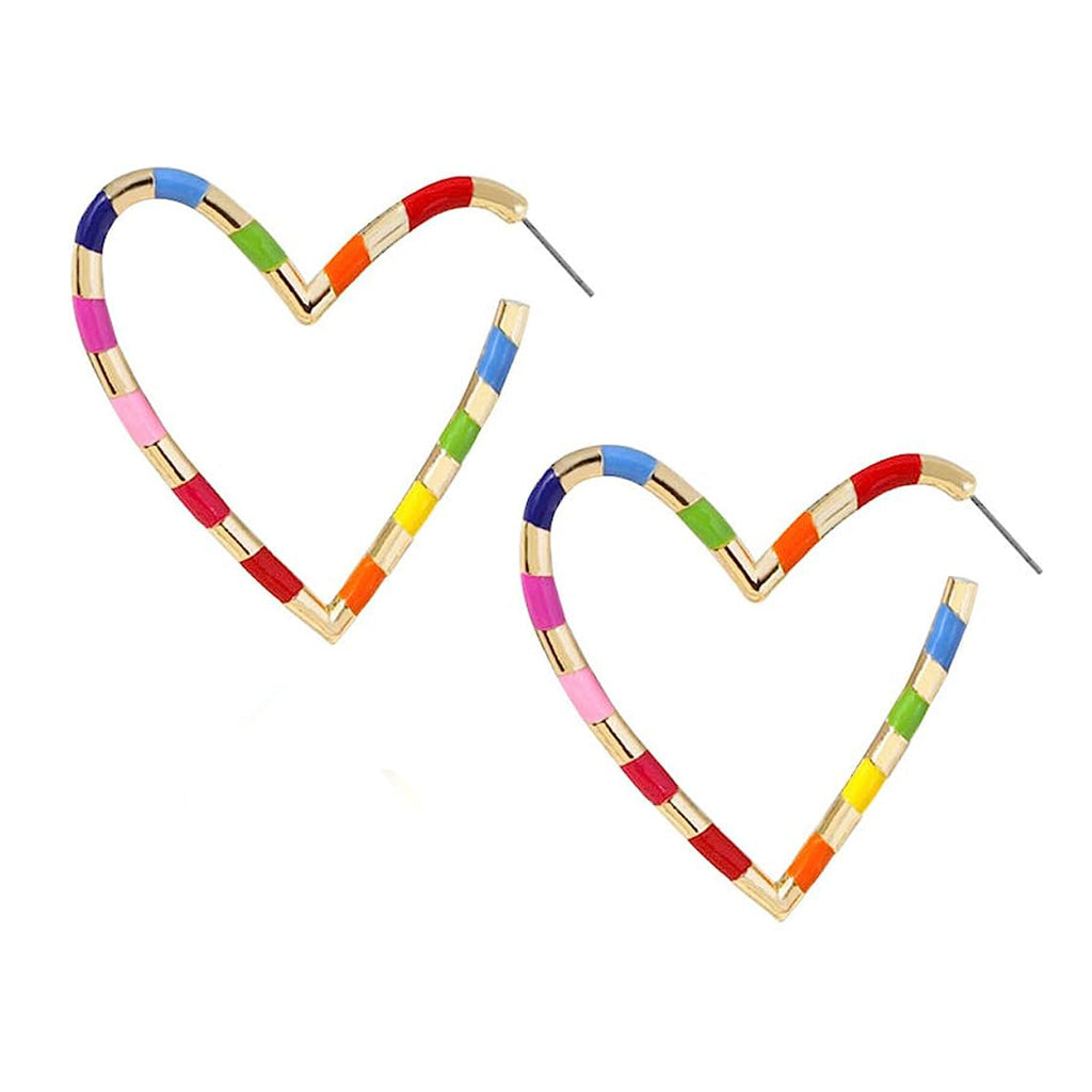 Multi Color Enamel Heart Love 18K Gold Hoop Bali Earring Women Bulk