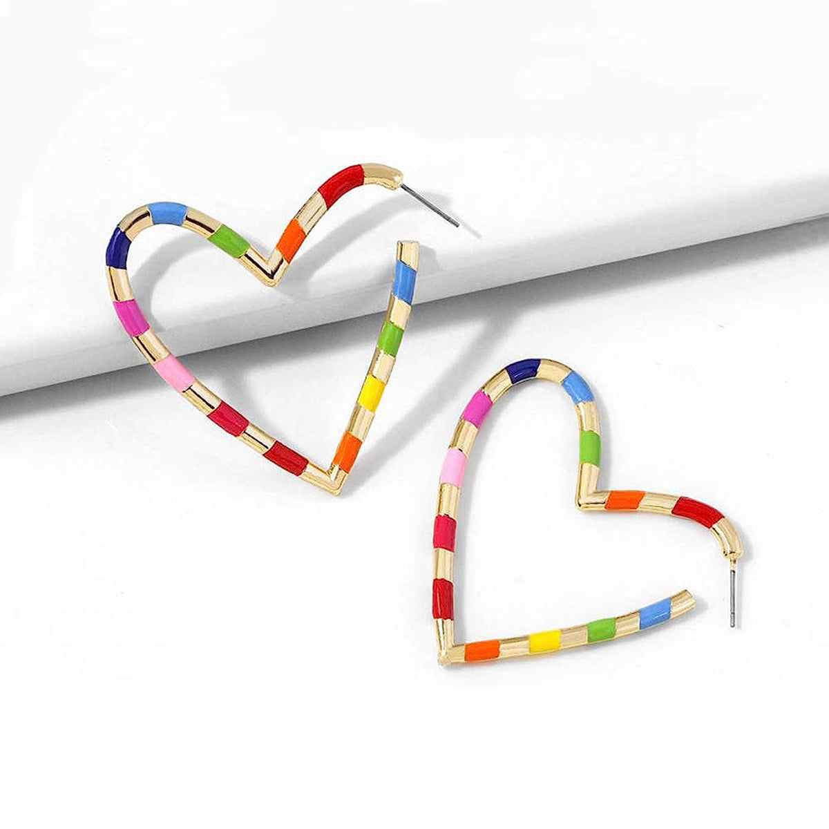 Multi Color Enamel Heart Love 18K Gold Hoop Bali Earring Women Bulk