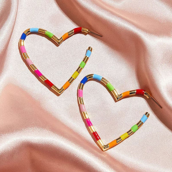 Multi Color Enamel Heart Love 18K Gold Hoop Bali Earring Women Bulk Main image