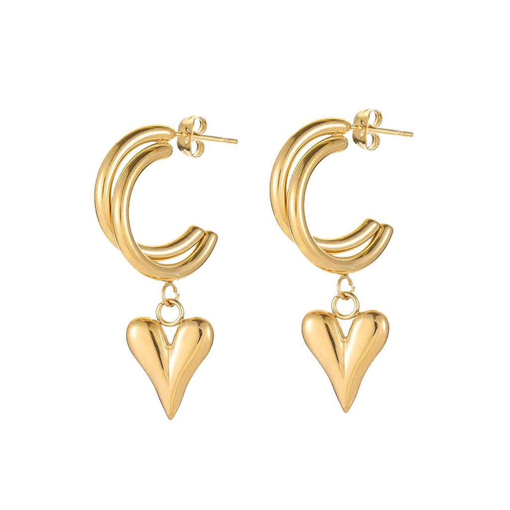 Love Heart Glossy Silver 18k Gold Dangling Hoop Earring for Women