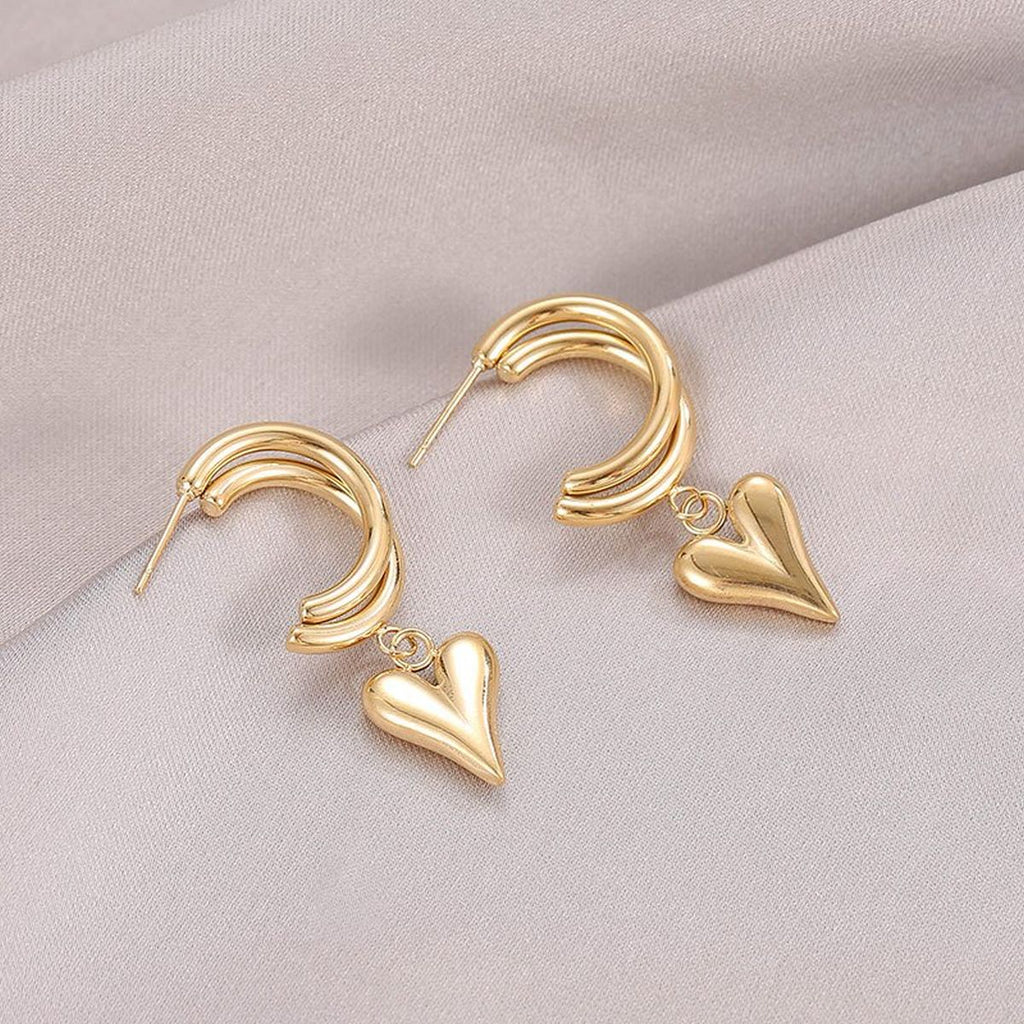 Love Heart Glossy Silver 18k Gold Dangling Hoop Earring for Women