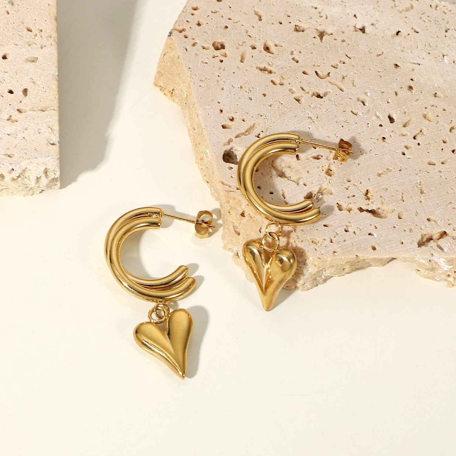 Love Heart Glossy Silver 18k Gold Dangling Hoop Earring for Women