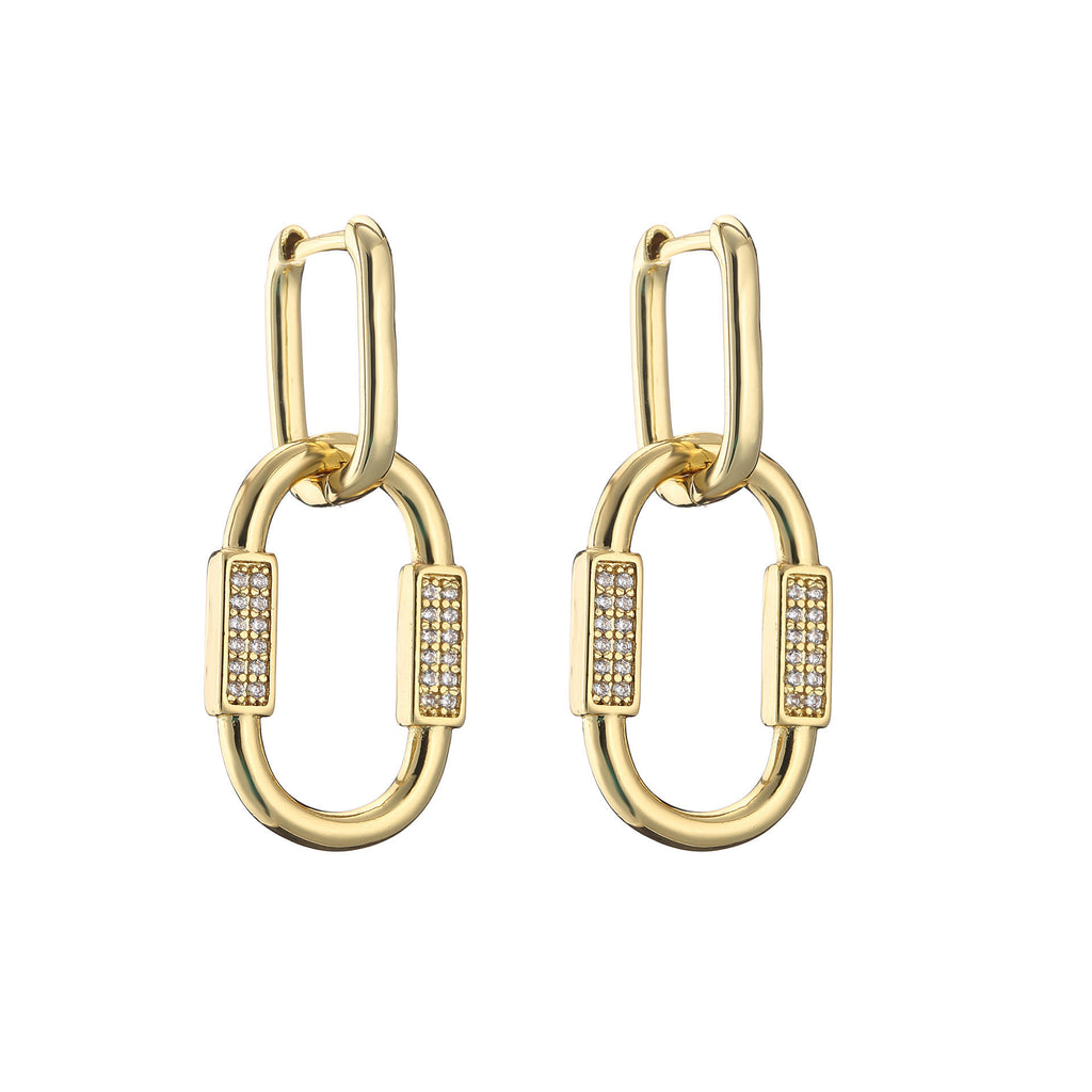 Dual Links Geometric 18K Gold Chain Link Dangling Hoop Earring Bulk