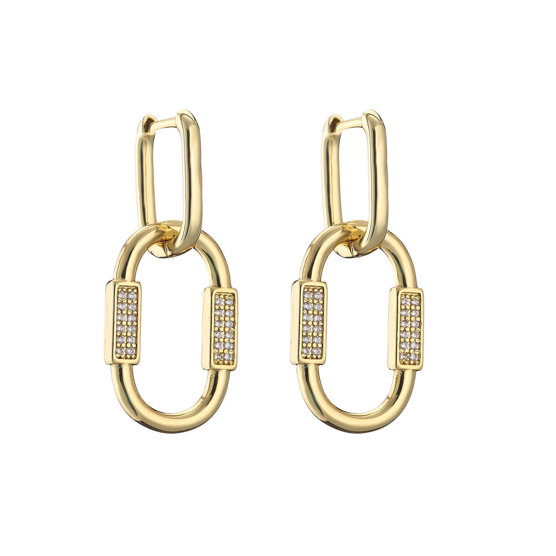 Dual Links Geometric 18K Gold Chain Link Dangling Hoop Earring Bulk