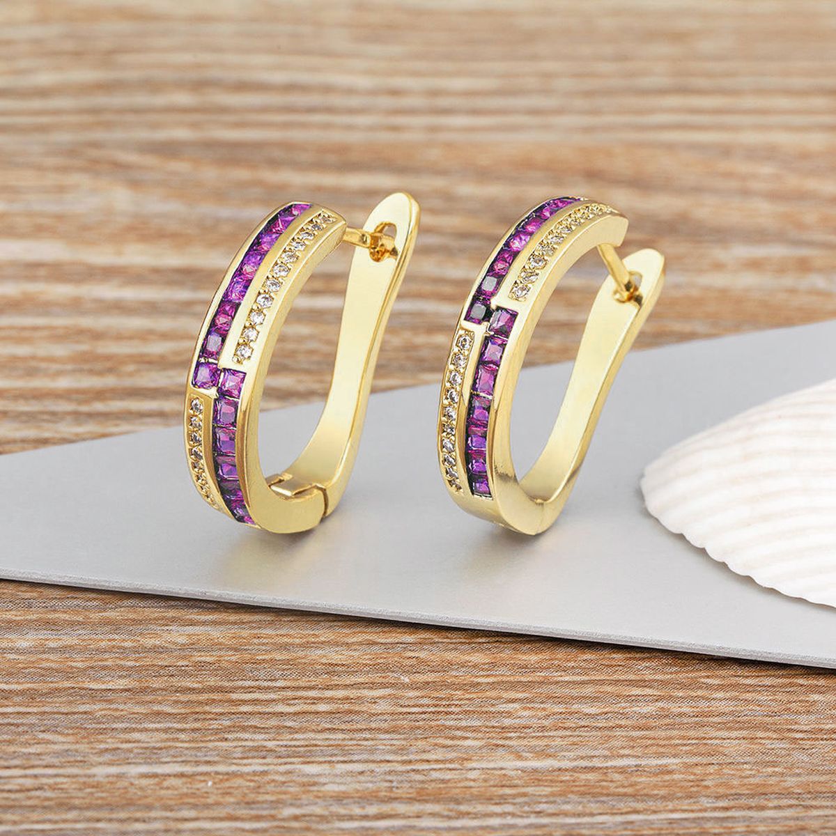 Pink Copper Zig Zag 18K Gold Hoop Earring For Women Bulk Main image
