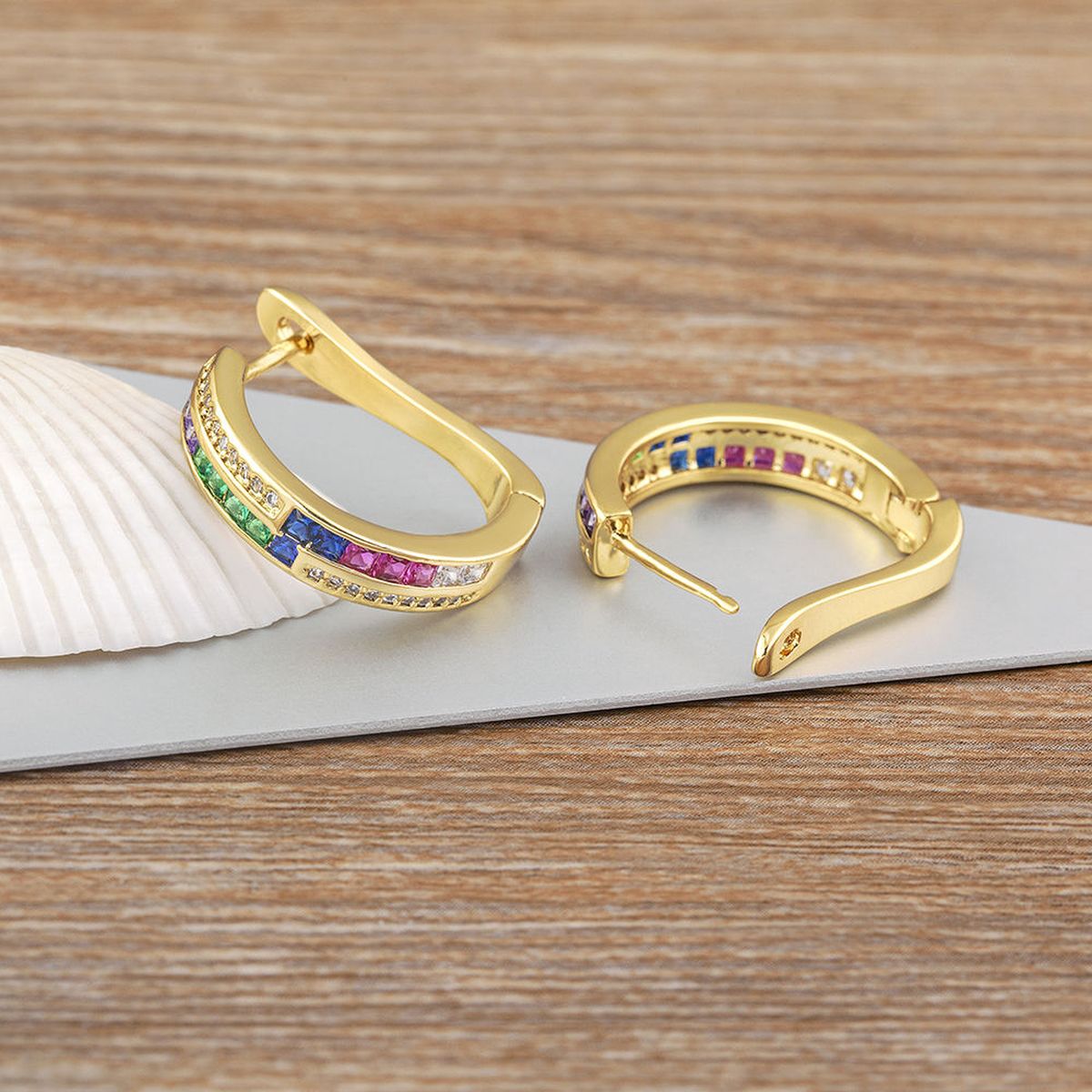 Pink Copper Zig Zag 18K Gold Hoop Earring For Women Bulk