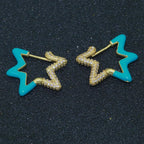 Light Blue Enamel Star Cubic Zirconia 18K Gold Hoop Earring Women Bulk