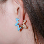 Light Blue Enamel Star Cubic Zirconia 18K Gold Hoop Earring Women Bulk