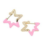 Light Blue Enamel Star Cubic Zirconia 18K Gold Hoop Earring Women Bulk