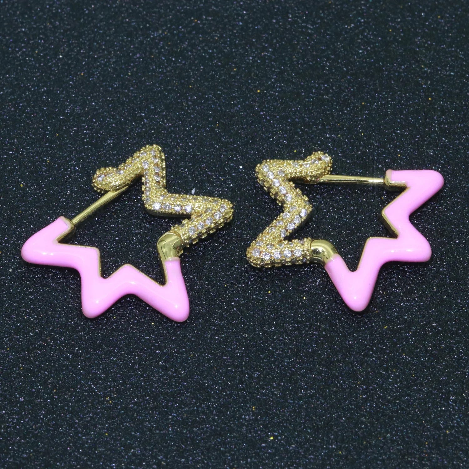 Light Blue Enamel Star Cubic Zirconia 18K Gold Hoop Earring Women Bulk