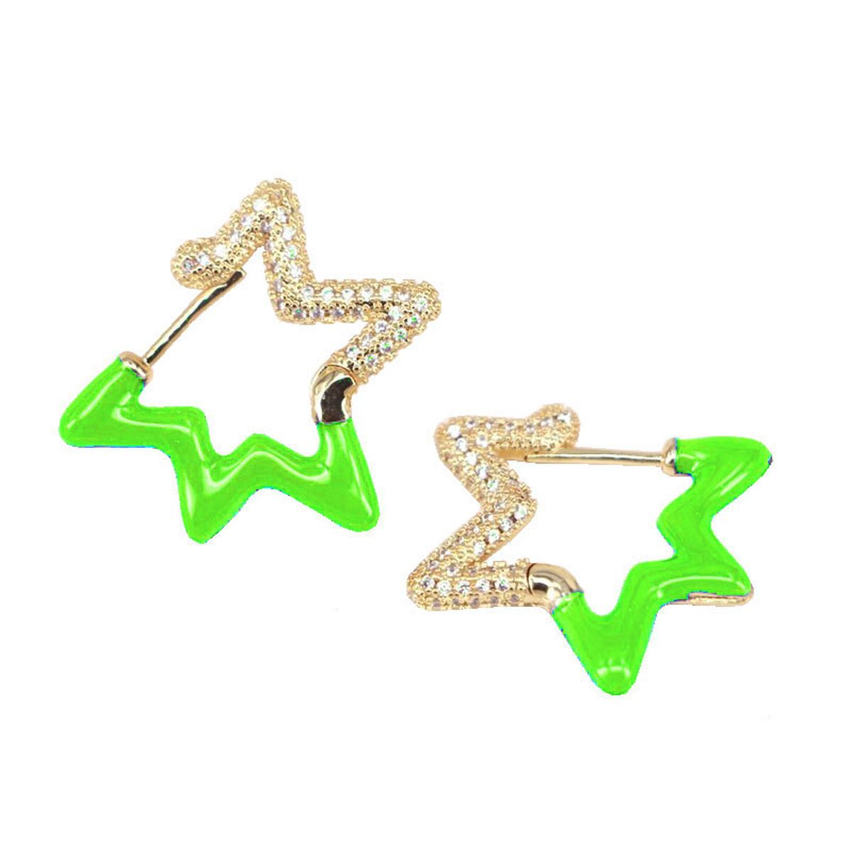 Light Blue Enamel Star Cubic Zirconia 18K Gold Hoop Earring Women Bulk
