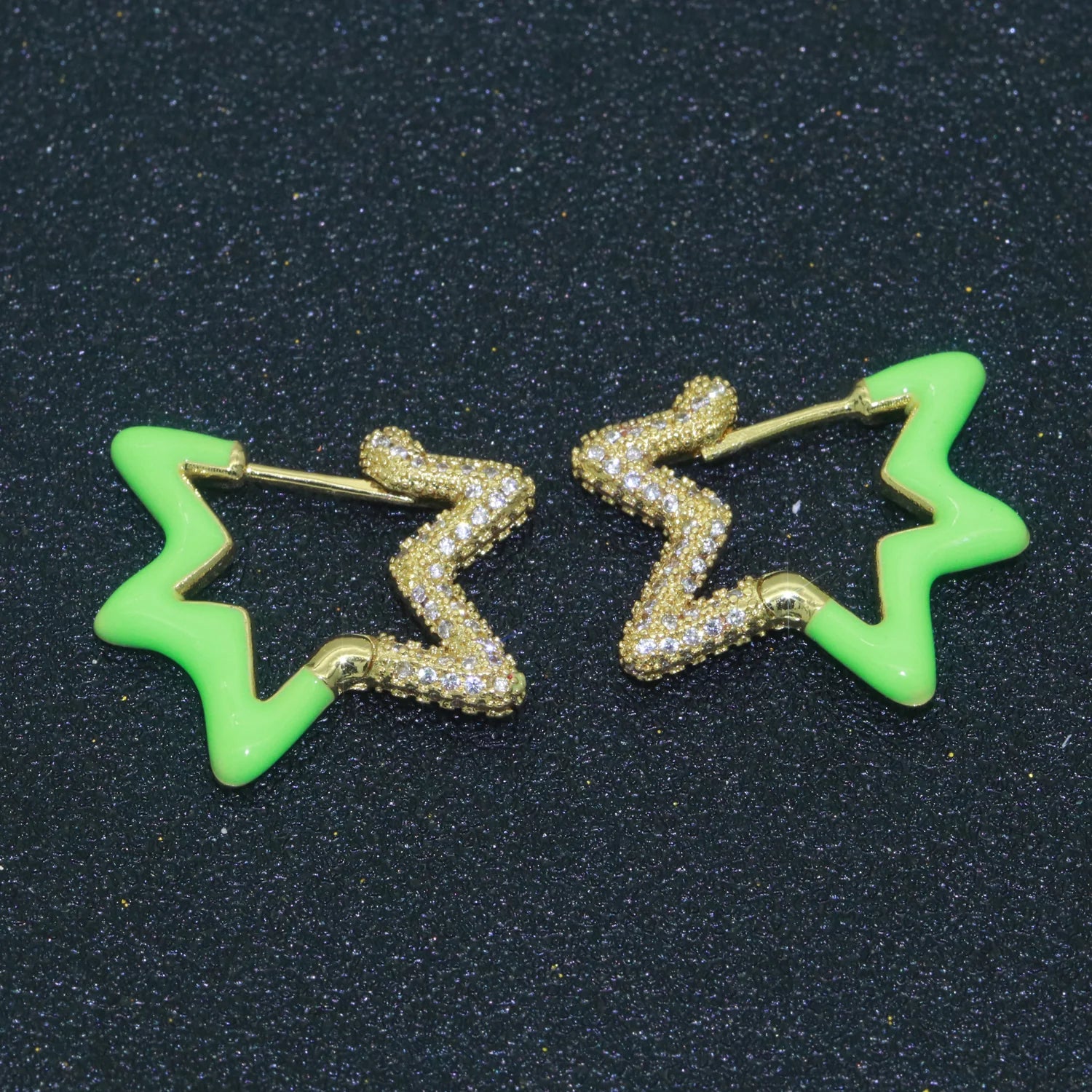 Light Blue Enamel Star Cubic Zirconia 18K Gold Hoop Earring Women Bulk Secondary image