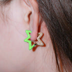 Light Blue Enamel Star Cubic Zirconia 18K Gold Hoop Earring Women Bulk