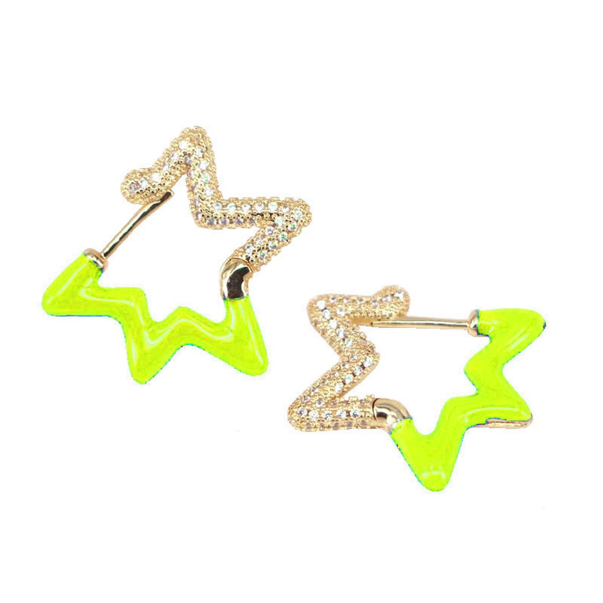 Light Blue Enamel Star Cubic Zirconia 18K Gold Hoop Earring Women Bulk