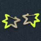Light Blue Enamel Star Cubic Zirconia 18K Gold Hoop Earring Women Bulk
