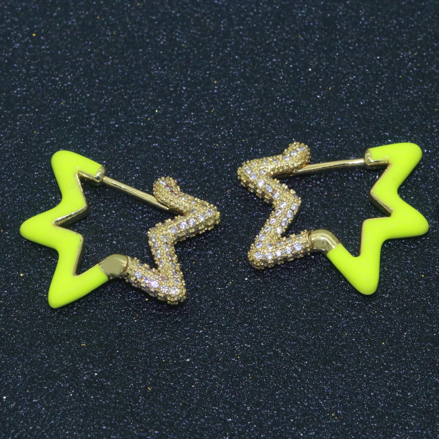 Light Blue Enamel Star Cubic Zirconia 18K Gold Hoop Earring Women Bulk