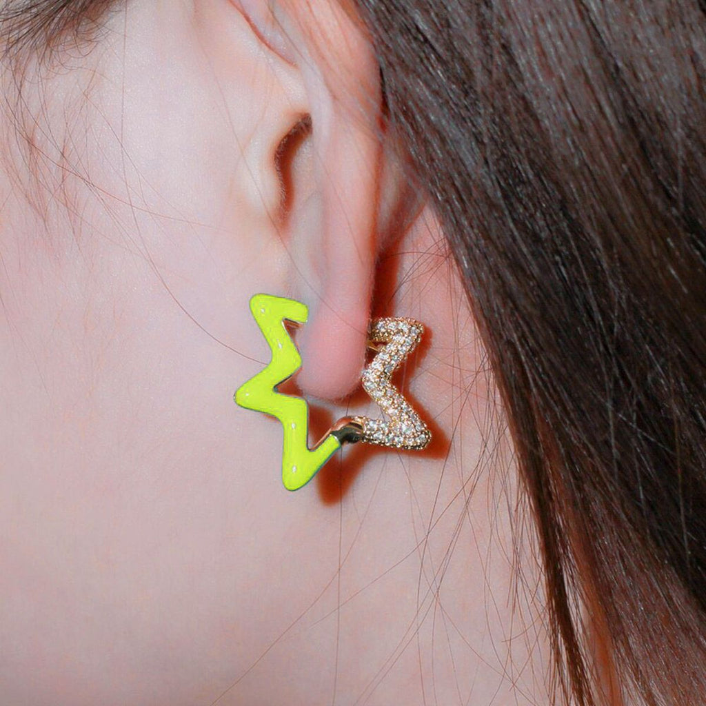 Light Blue Enamel Star Cubic Zirconia 18K Gold Hoop Earring Women Bulk