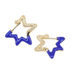 Light Blue Enamel Star Cubic Zirconia 18K Gold Hoop Earring Women Bulk