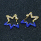 Light Blue Enamel Star Cubic Zirconia 18K Gold Hoop Earring Women Bulk