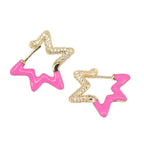 Light Blue Enamel Star Cubic Zirconia 18K Gold Hoop Earring Women Bulk