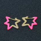 Light Blue Enamel Star Cubic Zirconia 18K Gold Hoop Earring Women Bulk