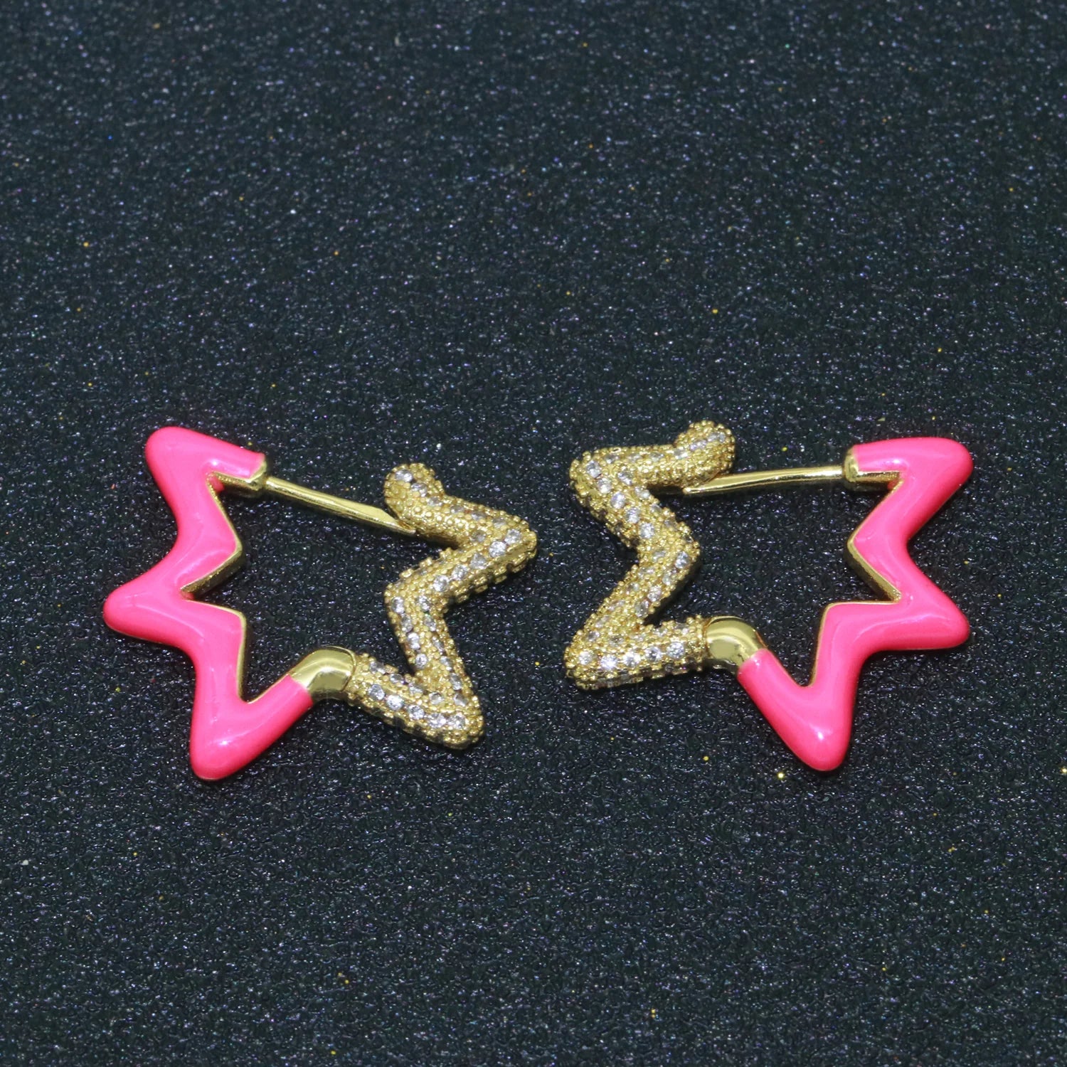 Light Blue Enamel Star Cubic Zirconia 18K Gold Hoop Earring Women Bulk