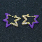 Light Blue Enamel Star Cubic Zirconia 18K Gold Hoop Earring Women Bulk