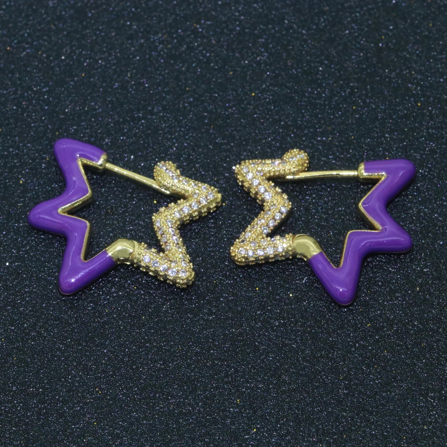 Light Blue Enamel Star Cubic Zirconia 18K Gold Hoop Earring Women Bulk