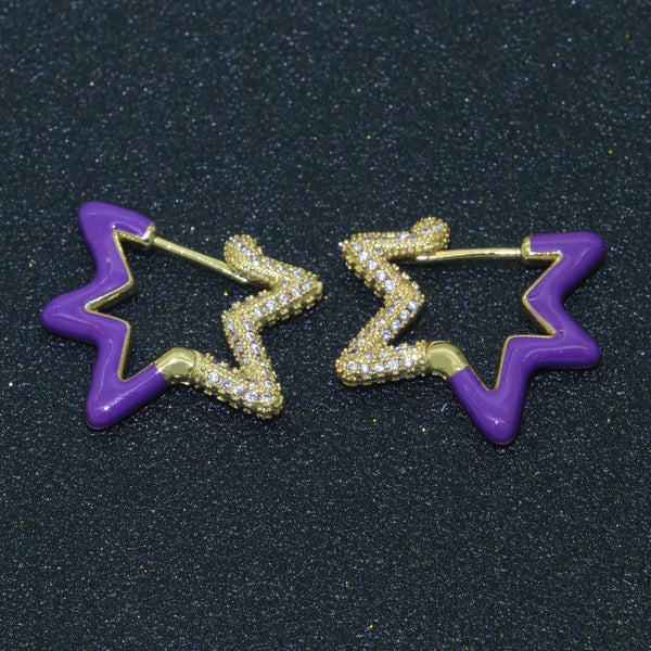 Light Blue Enamel Star Cubic Zirconia 18K Gold Hoop Earring Women Bulk Main image