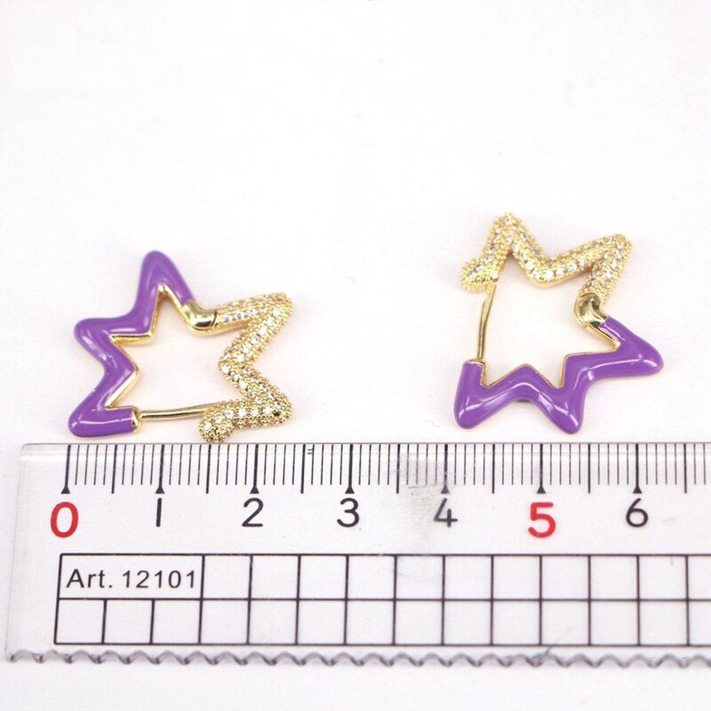 Light Blue Enamel Star Cubic Zirconia 18K Gold Hoop Earring Women Bulk
