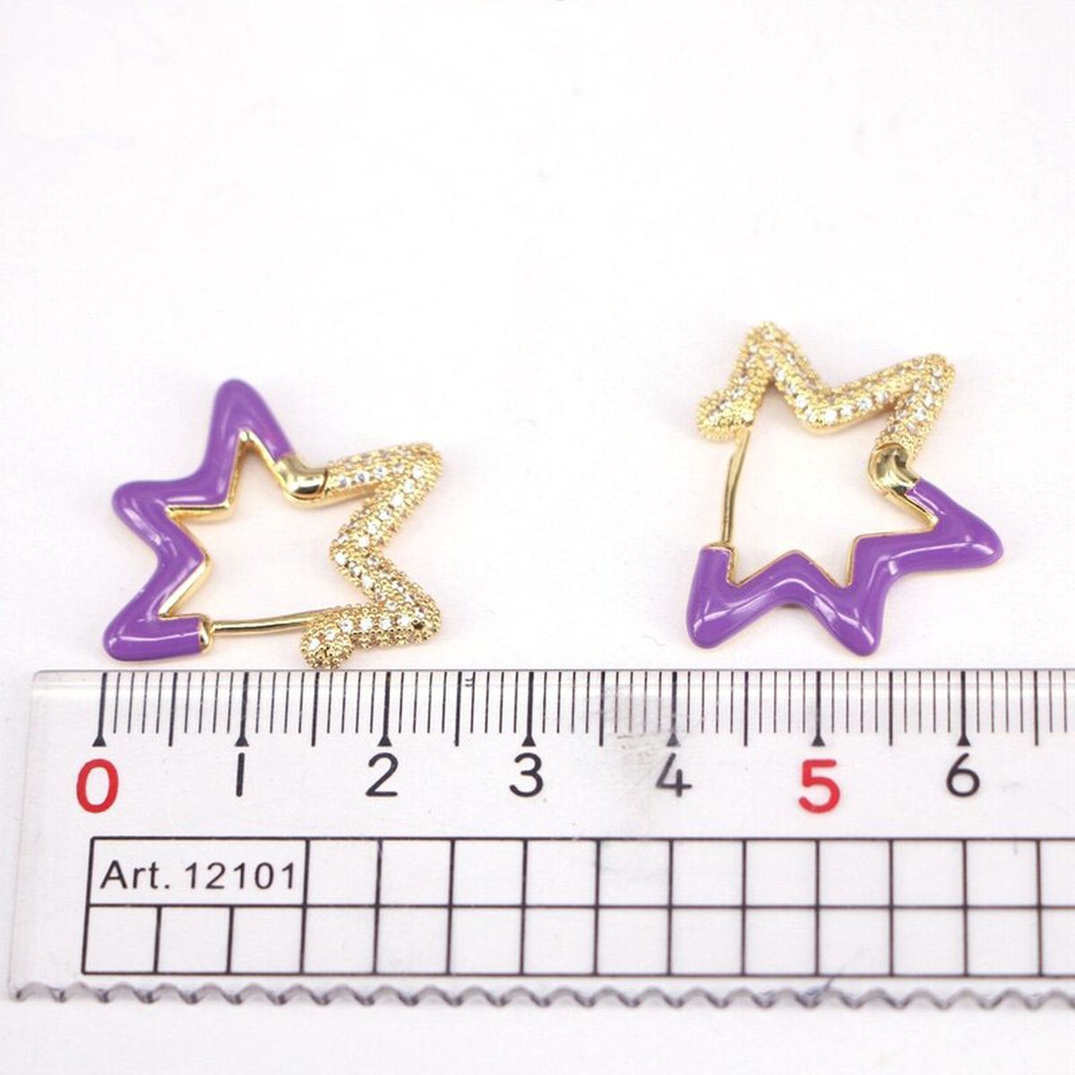 Light Blue Enamel Star Cubic Zirconia 18K Gold Hoop Earring Women Bulk