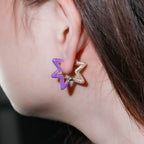Light Blue Enamel Star Cubic Zirconia 18K Gold Hoop Earring Women Bulk
