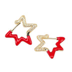 Light Blue Enamel Star Cubic Zirconia 18K Gold Hoop Earring Women Bulk