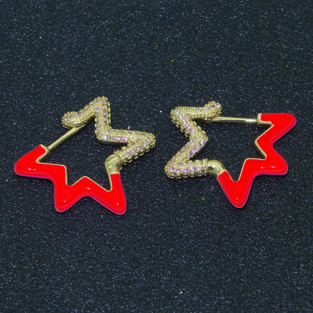 Light Blue Enamel Star Cubic Zirconia 18K Gold Hoop Earring Women Bulk