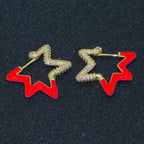 Light Blue Enamel Star Cubic Zirconia 18K Gold Hoop Earring Women Bulk