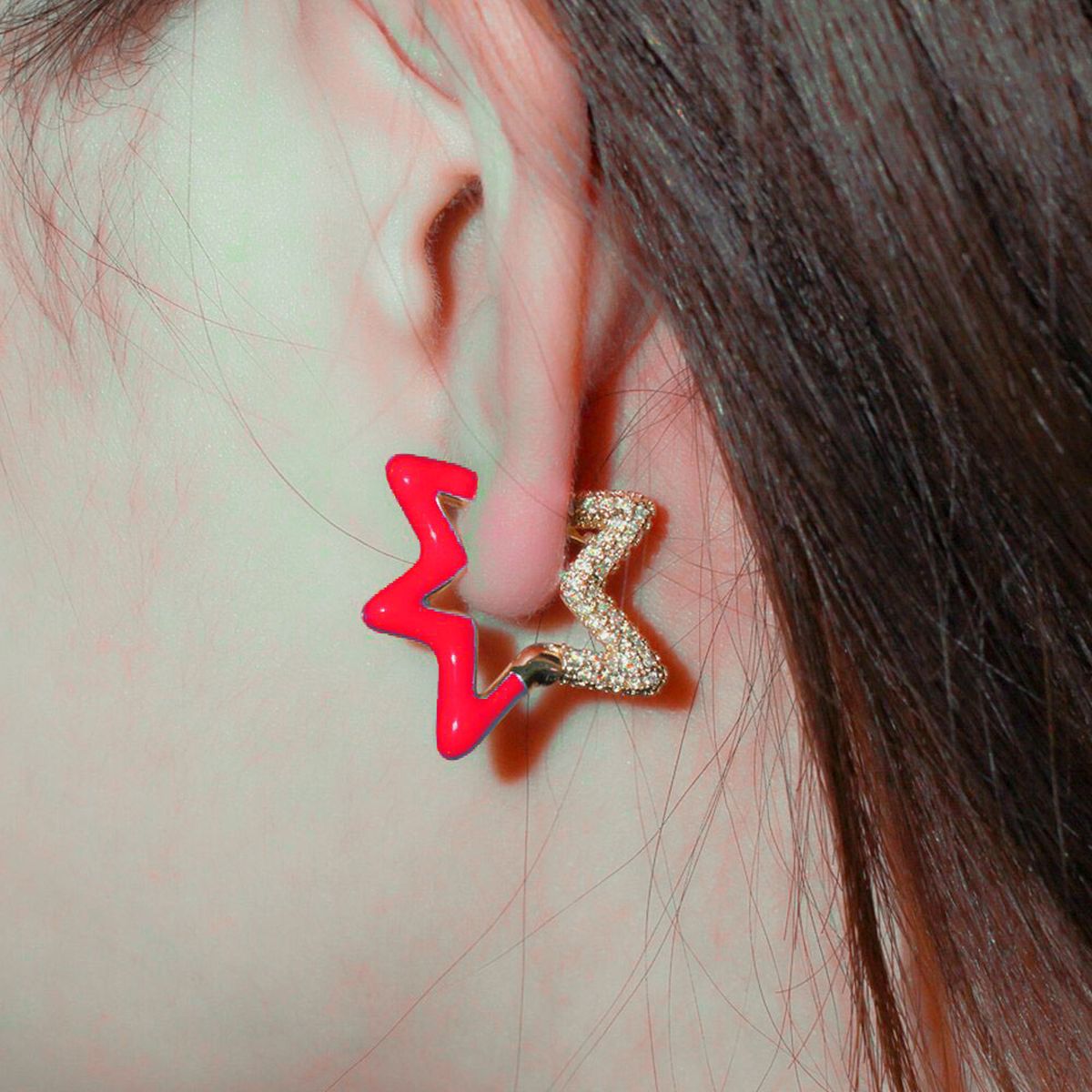 Light Blue Enamel Star Cubic Zirconia 18K Gold Hoop Earring Women Bulk