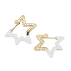 Light Blue Enamel Star Cubic Zirconia 18K Gold Hoop Earring Women Bulk