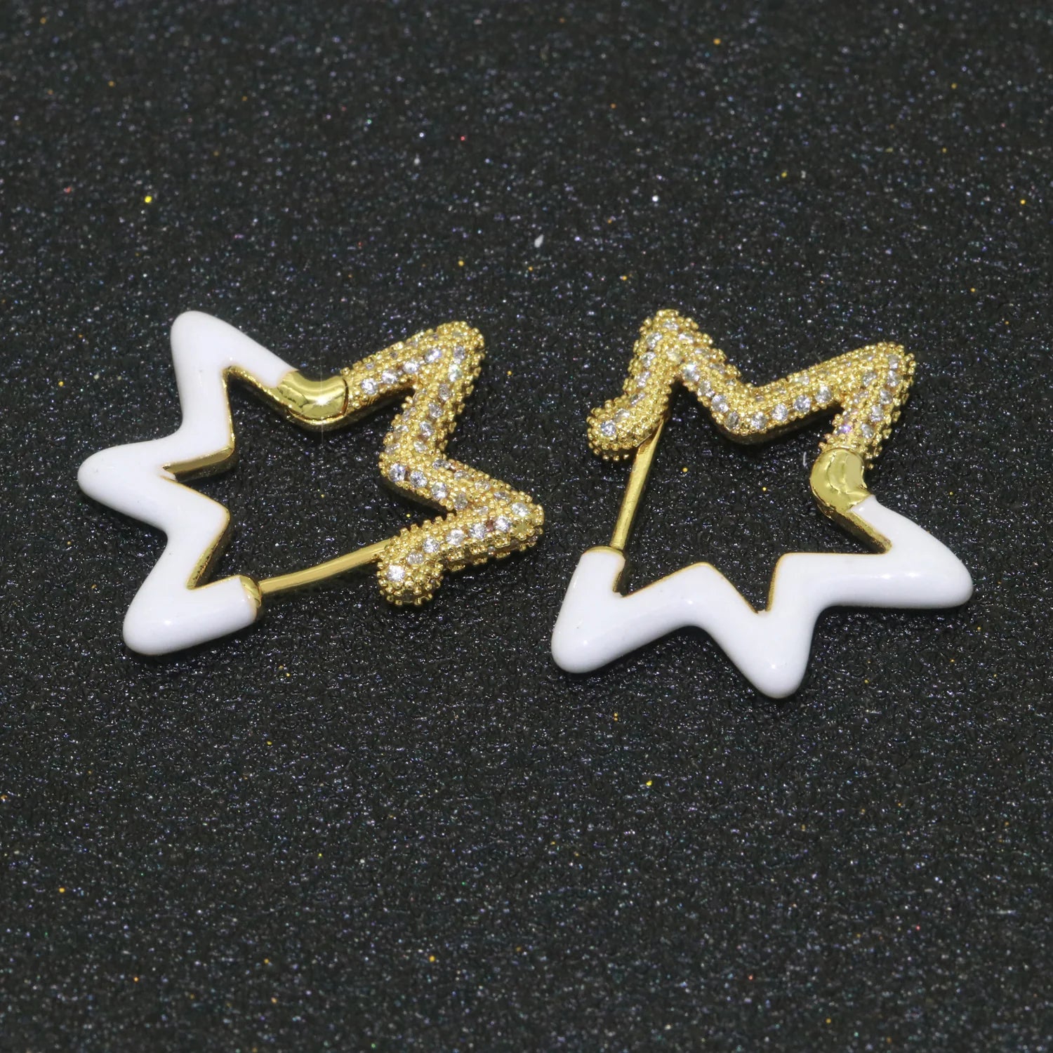 Light Blue Enamel Star Cubic Zirconia 18K Gold Hoop Earring Women Bulk