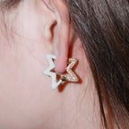 Light Blue Enamel Star Cubic Zirconia 18K Gold Hoop Earring Women Bulk