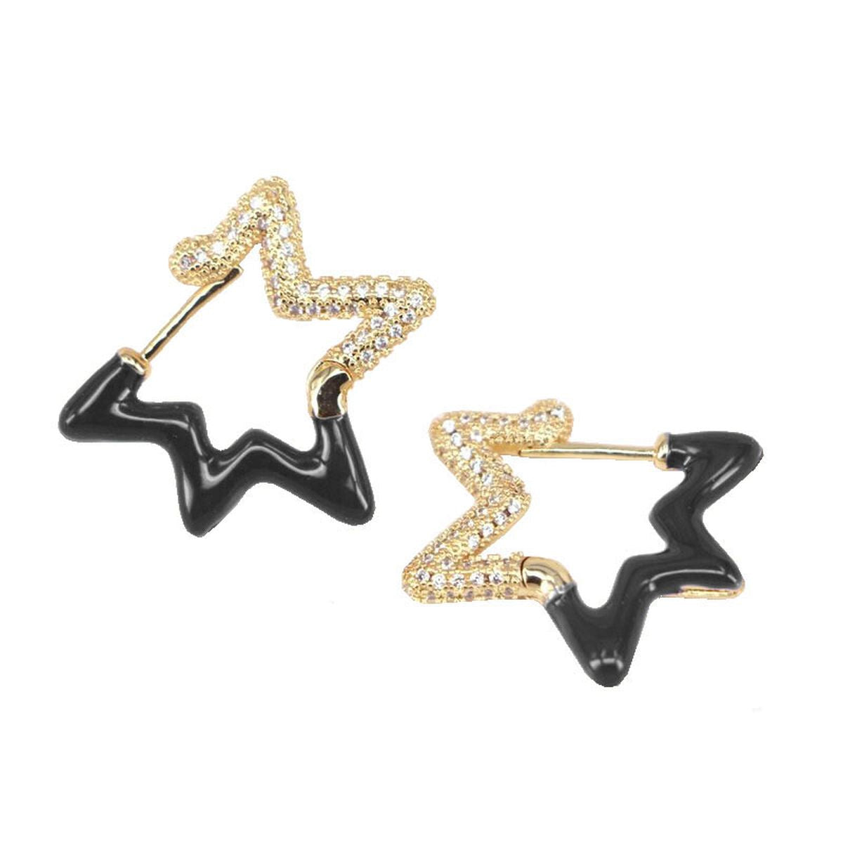 Light Blue Enamel Star Cubic Zirconia 18K Gold Hoop Earring Women Bulk