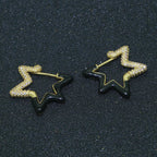 Light Blue Enamel Star Cubic Zirconia 18K Gold Hoop Earring Women Bulk