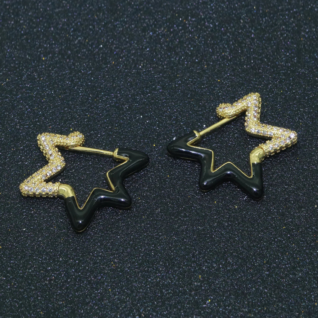 Light Blue Enamel Star Cubic Zirconia 18K Gold Hoop Earring Women Bulk