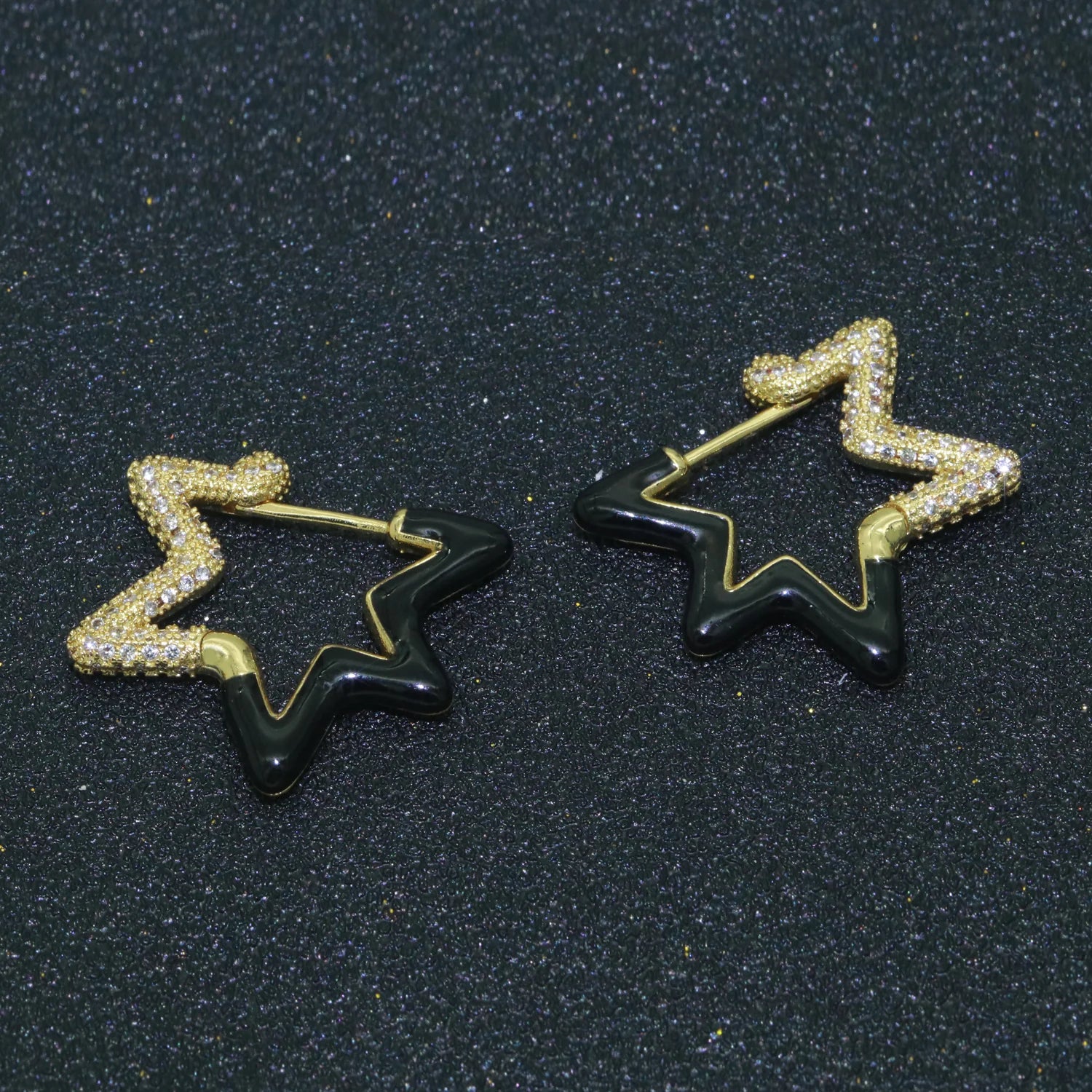 Light Blue Enamel Star Cubic Zirconia 18K Gold Hoop Earring Women Bulk