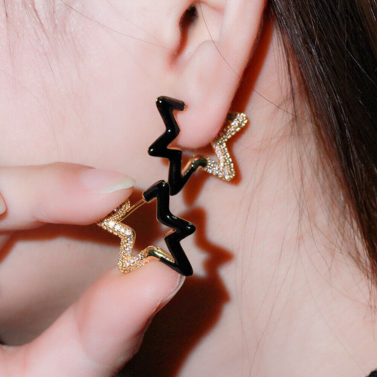 Light Blue Enamel Star Cubic Zirconia 18K Gold Hoop Earring Women Bulk