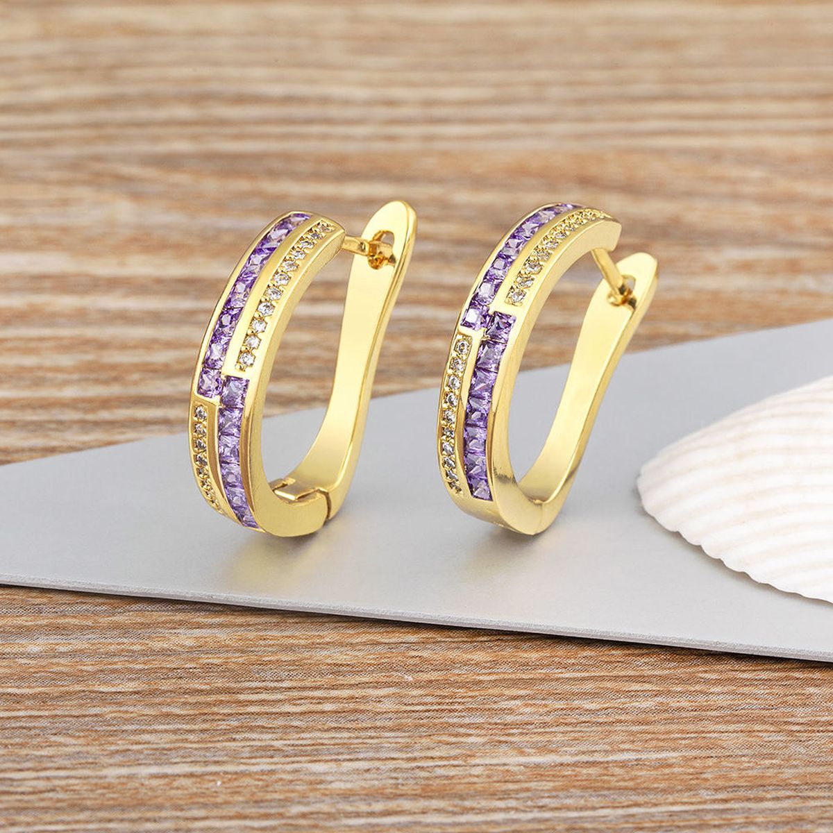 Pink Copper Zig Zag 18K Gold Hoop Earring For Women Bulk