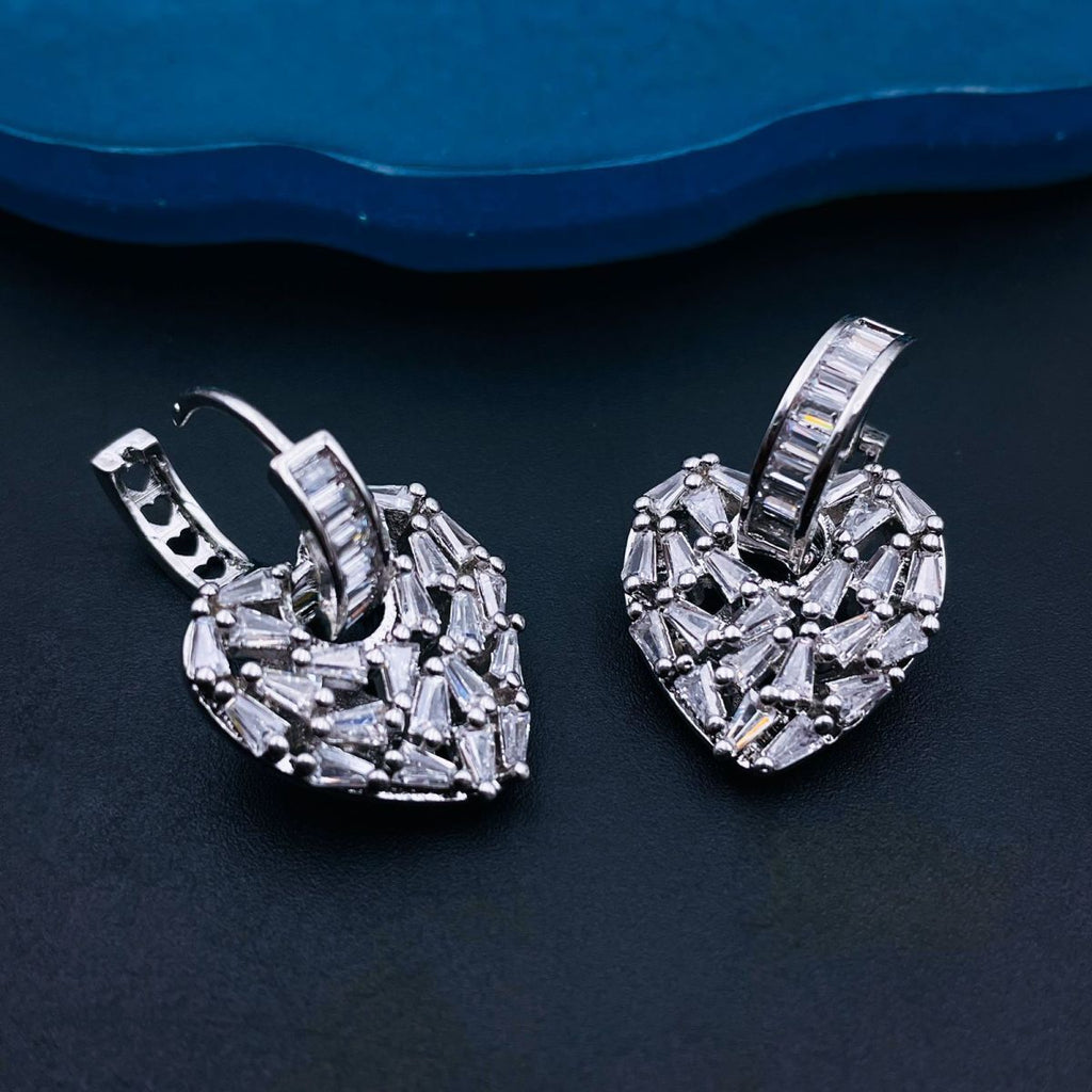 Love Heart Silver Baguette Cubic Zirconia Hoop Drop Earring Pair Bulk