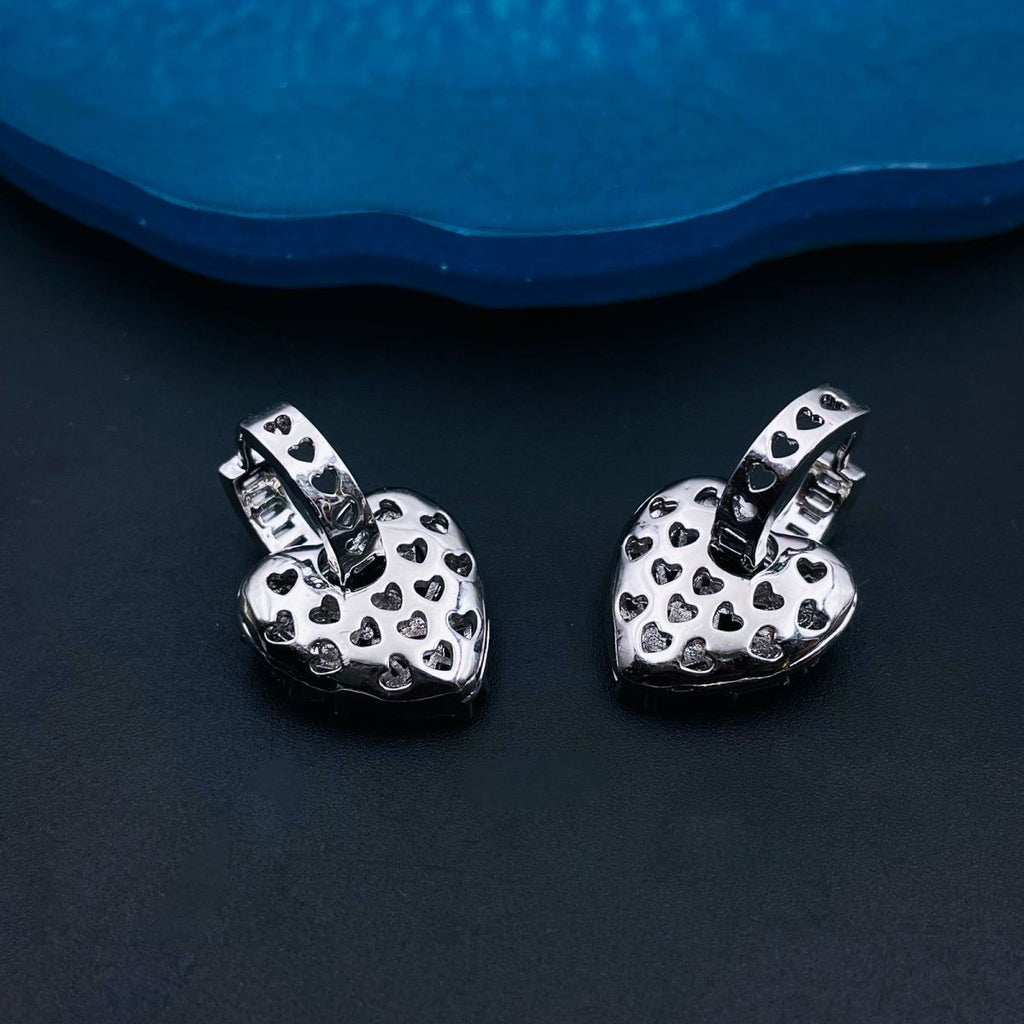 Love Heart Silver Baguette Cubic Zirconia Hoop Drop Earring Pair Bulk